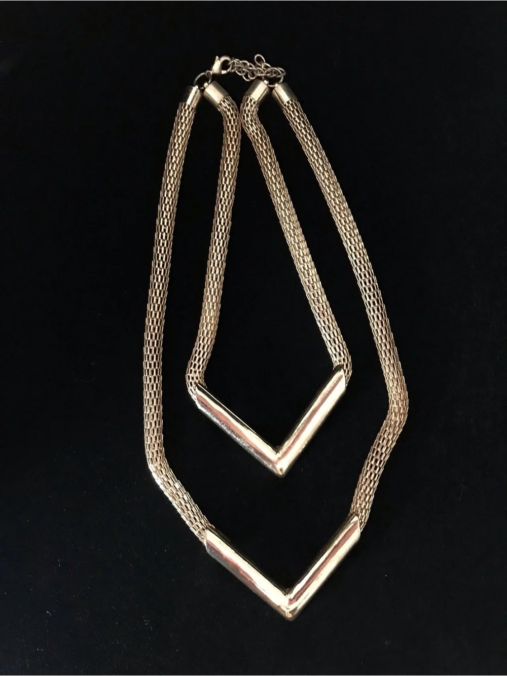Gold V-Shaped Double Strand Necklace - Women Jewelry